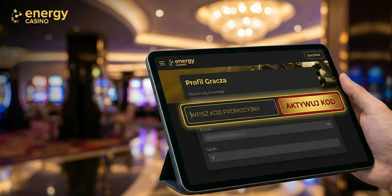 Aktywacja kodu promocyjnego Energy Casino na ekranie tabletu