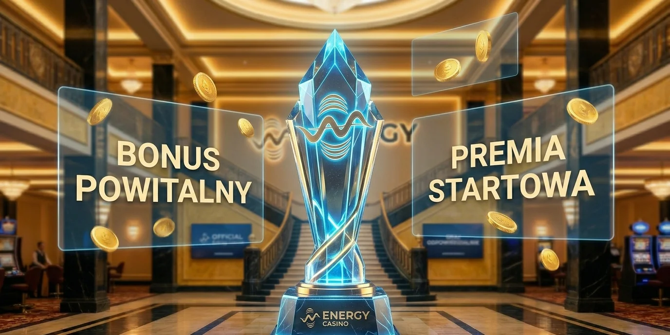 Trofeum z bonusu powitalnego Energy Casino z kryształowym kielichem